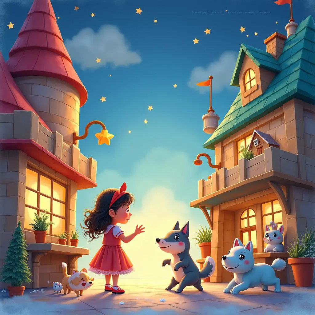 Lucy with the small animals in the toy castle