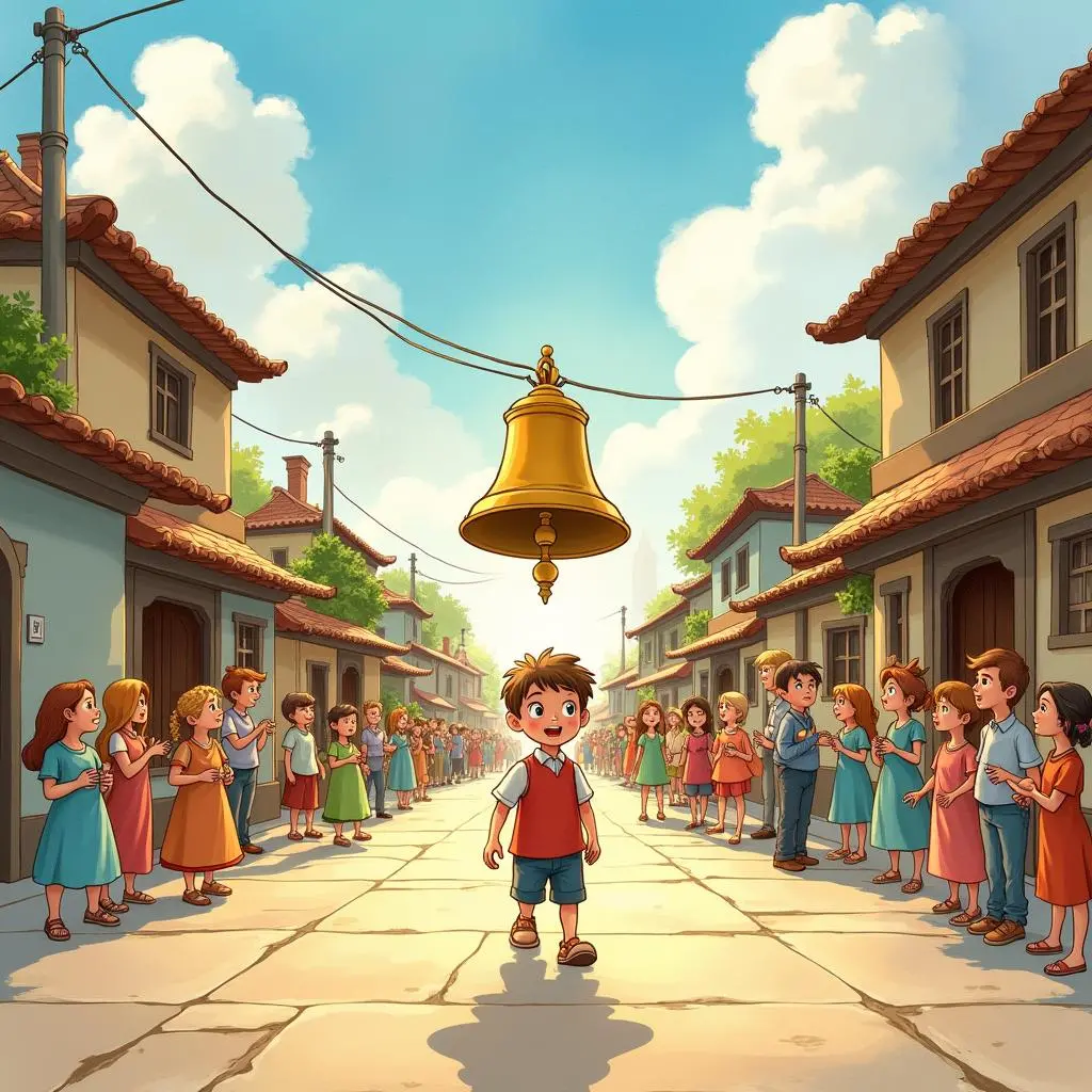 Raju walks in the village with the bell
