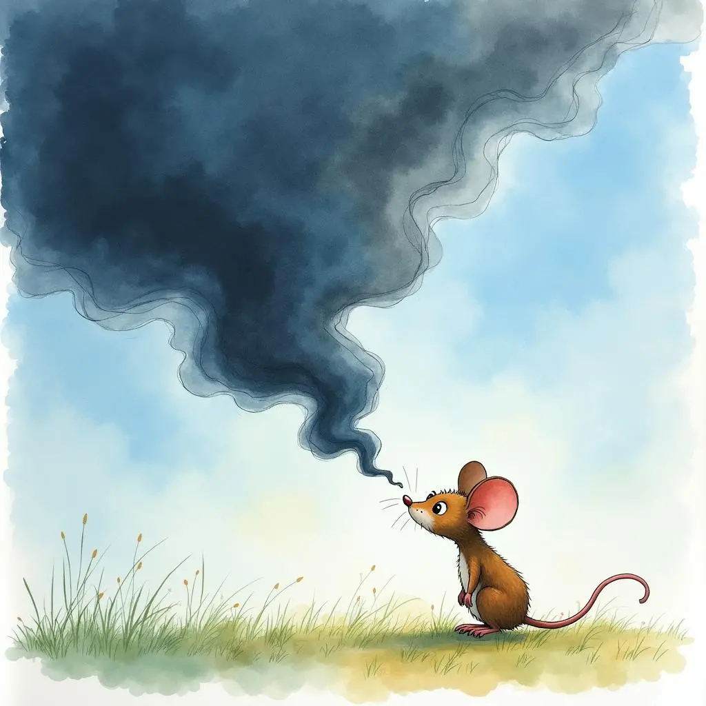 The scene where the mouse father looks for the dark clouds