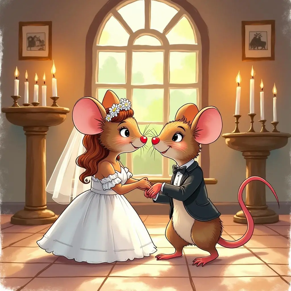 The scene where the mouse daughter marries the young mouse