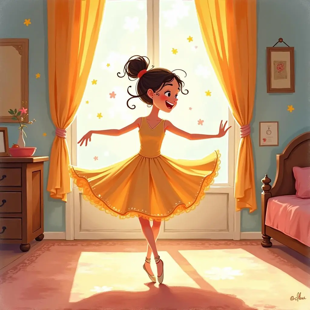 A girl is spinning in the room
