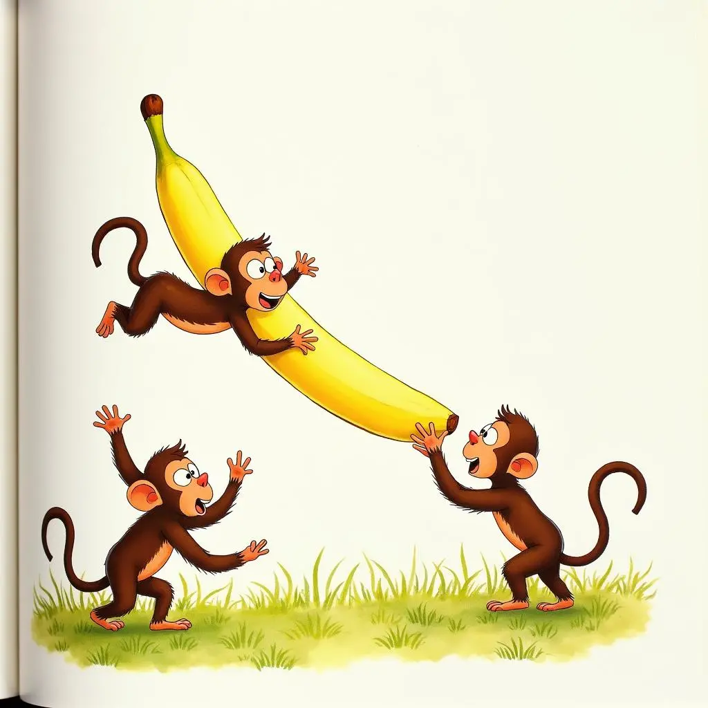 The monkeys are attracted by the banana