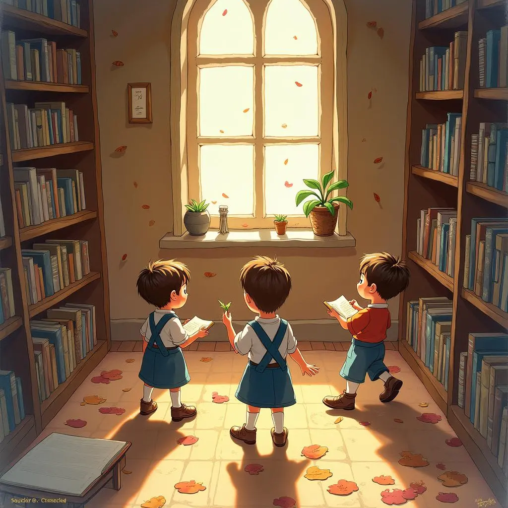 Children looking up information in the library