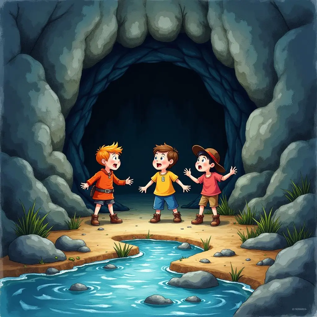 Children finding the entrance to the treasure
