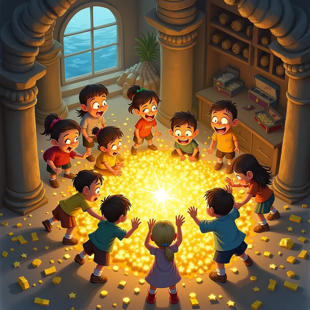 Children discovering the treasure