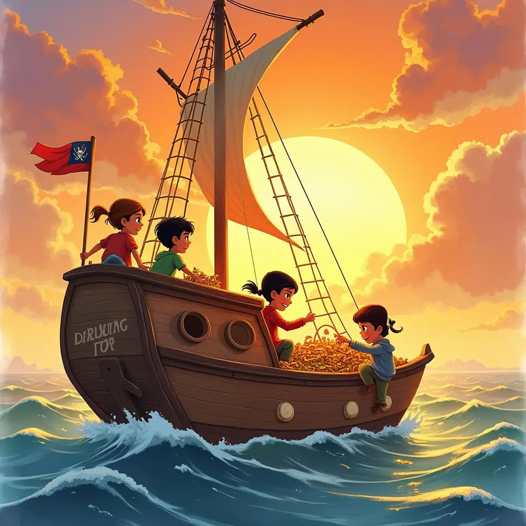 Children taking the treasure home