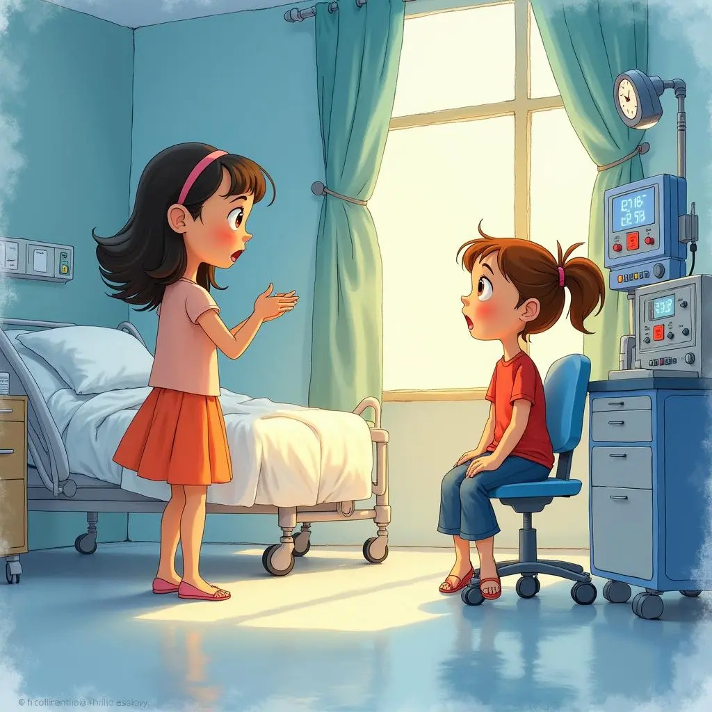 The little girl makes a wish in the hospital