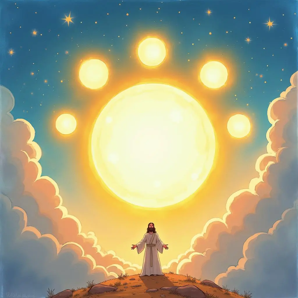 一位神抬头看着太阳们