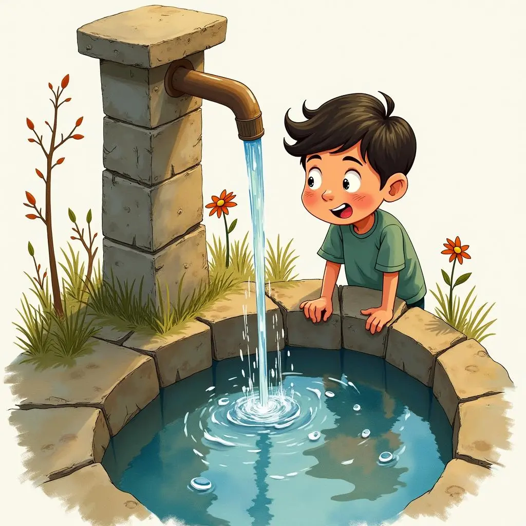 阿俊在第三口水井取水