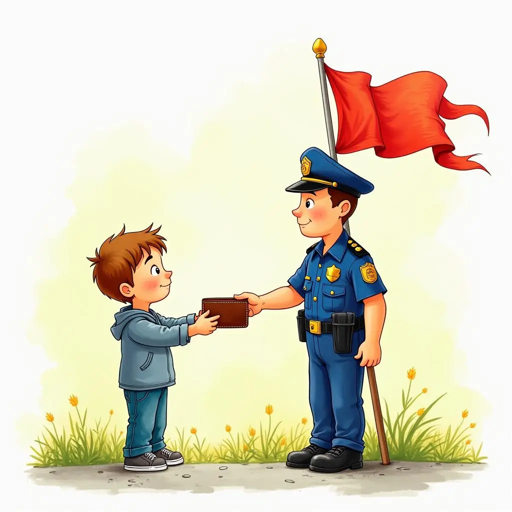 Xiaoming hands the wallet to the police officer