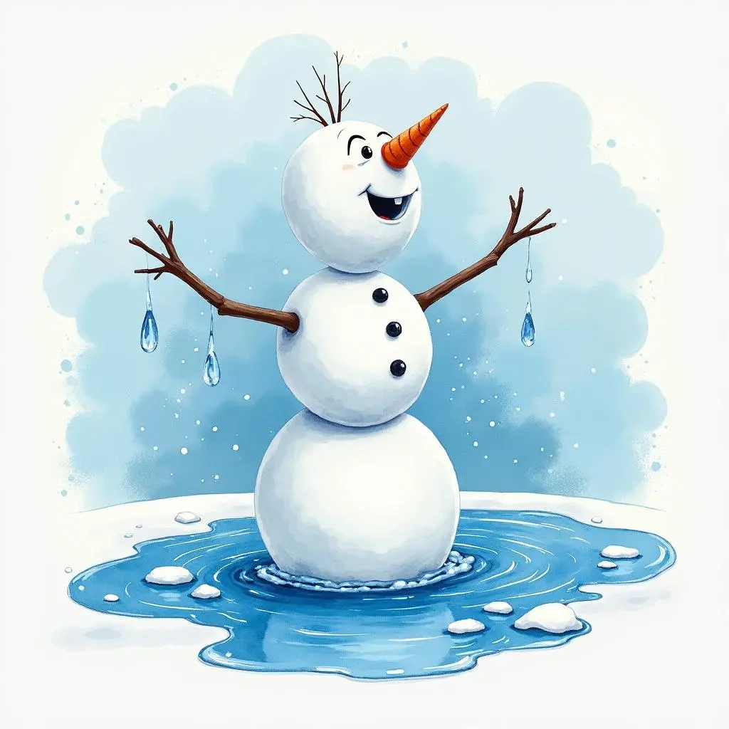 雪人化为一滩雪水,但脸上带着满足