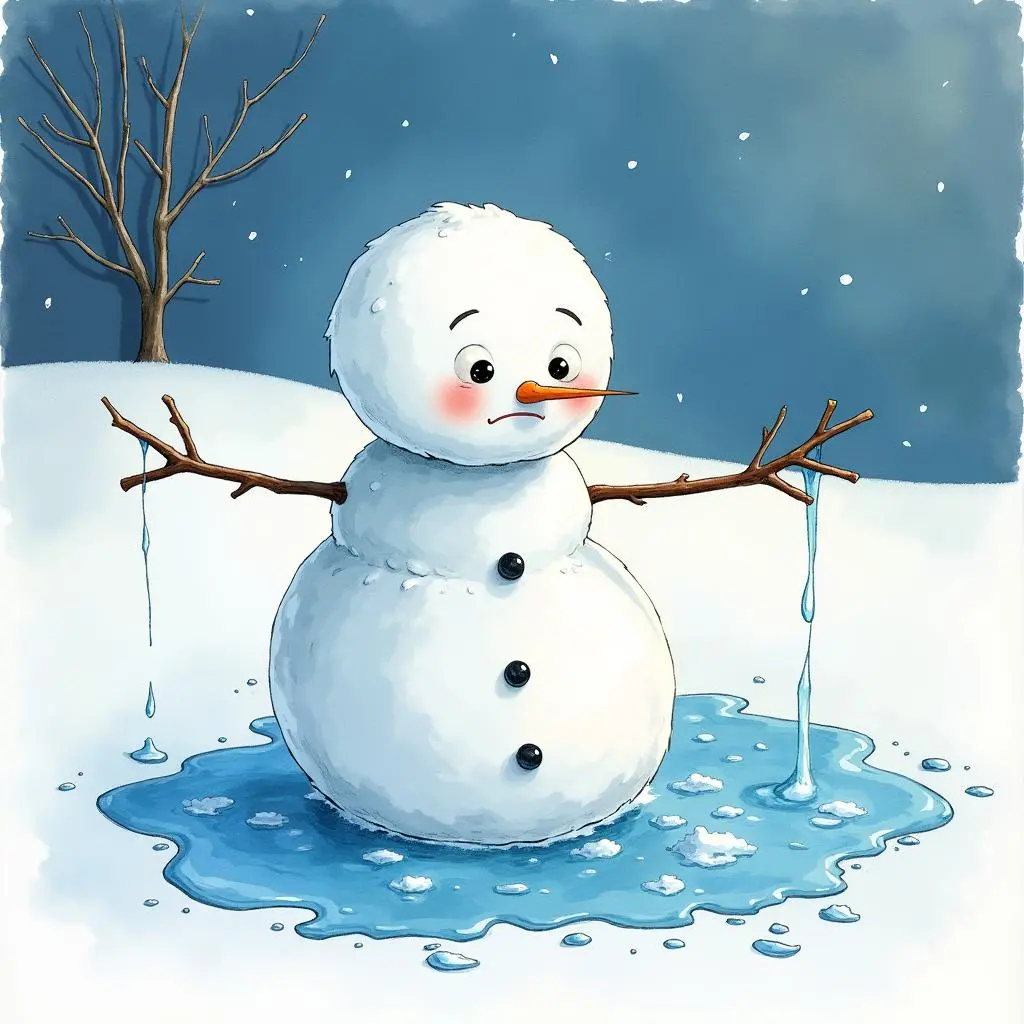Water begins to drip from the snowman