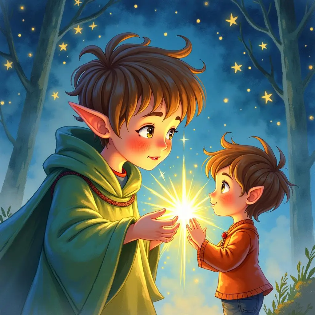 The elf injects light into Pierre