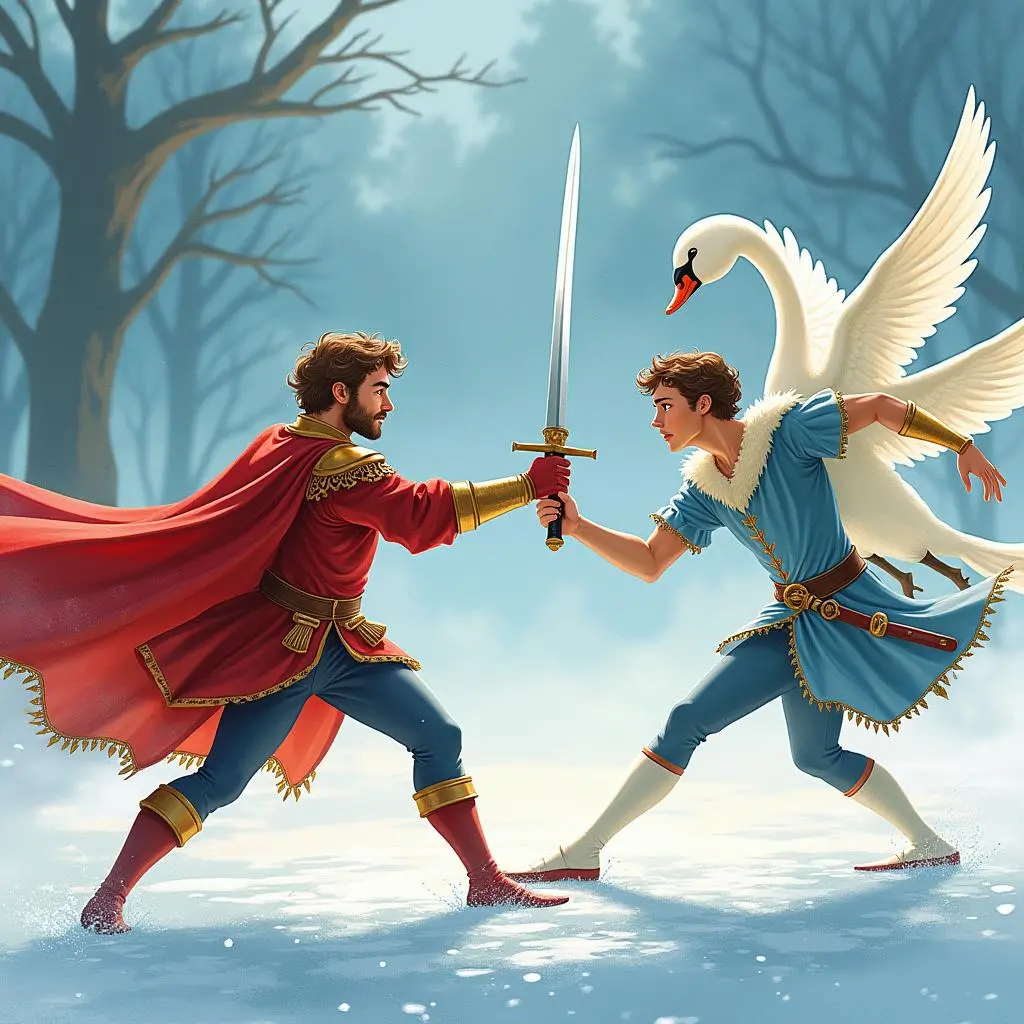 The prince dueling with the wizard