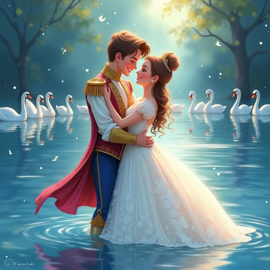 The prince and the princess embracing each other