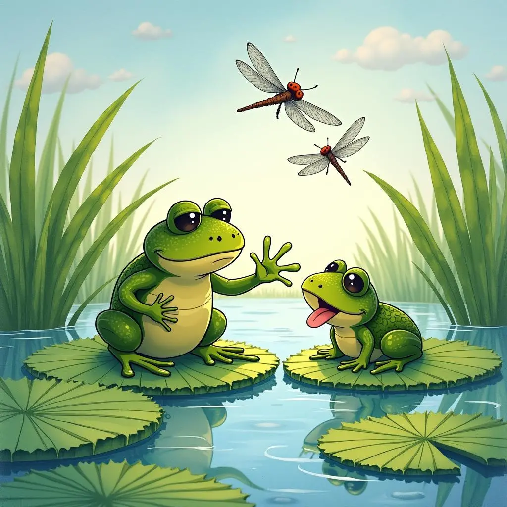 Tadpoles seeing the frog
