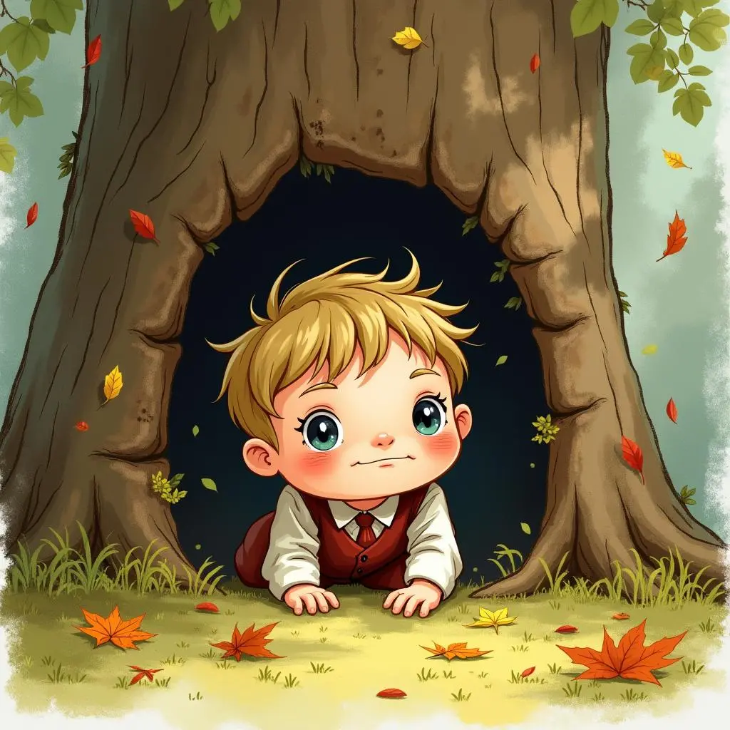 The little tailor hides in a tree hole