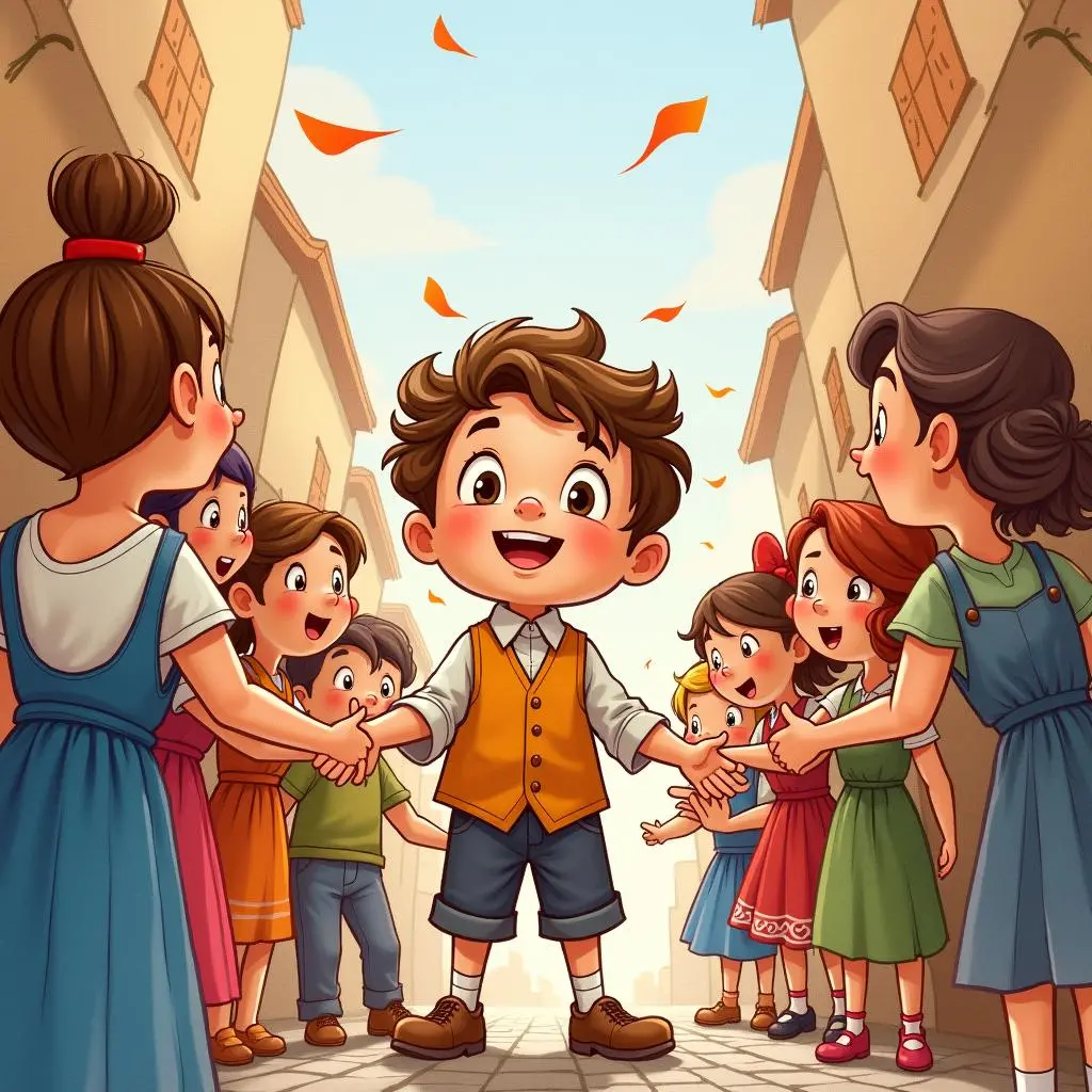 The little tailor and the people in the town celebrate