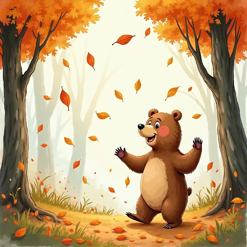 The bear is dancing in the forest