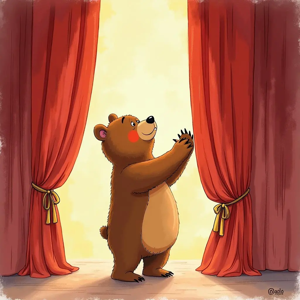 The bear is preparing at the backstage of the stage