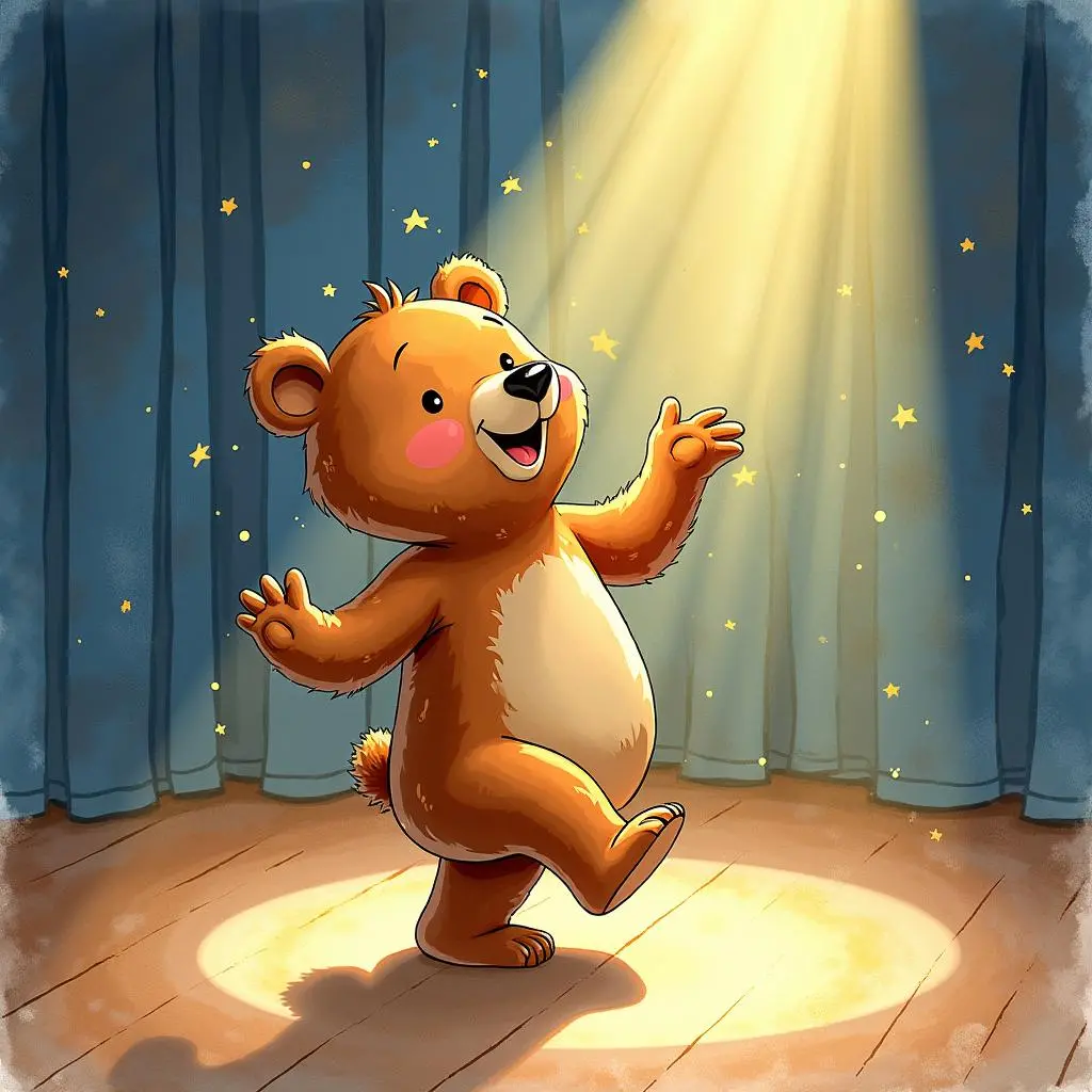 The bear is dancing merrily on the stage