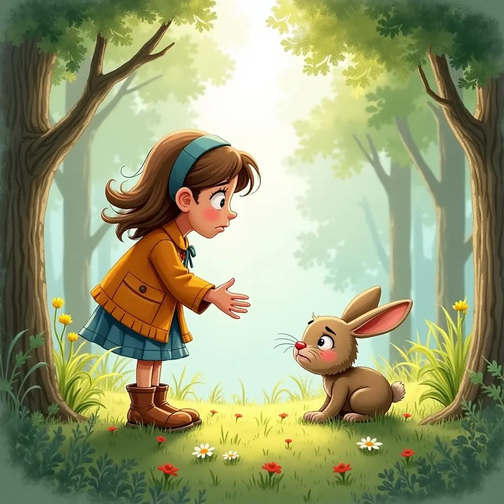 Lucy finds an injured rabbit in the forest