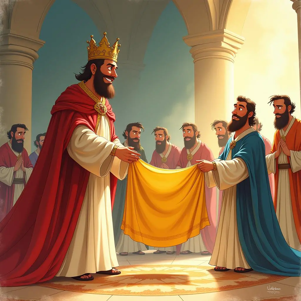 The swindlers showing the cloth in the palace