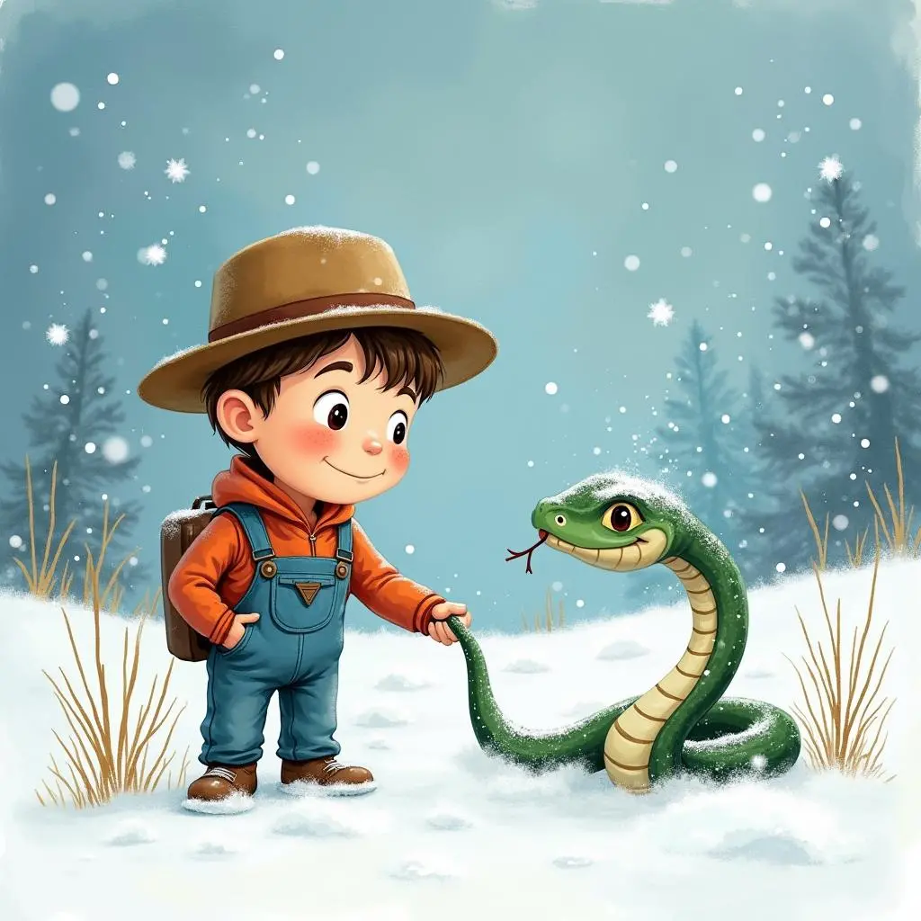 The farmer picked up the snake