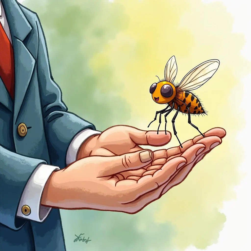 The flea jumps on the professor's hand