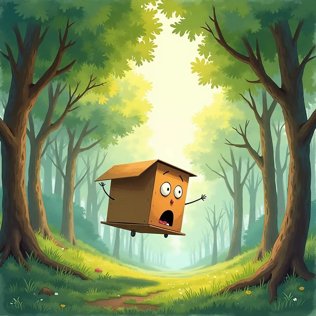 The box flies to the forest