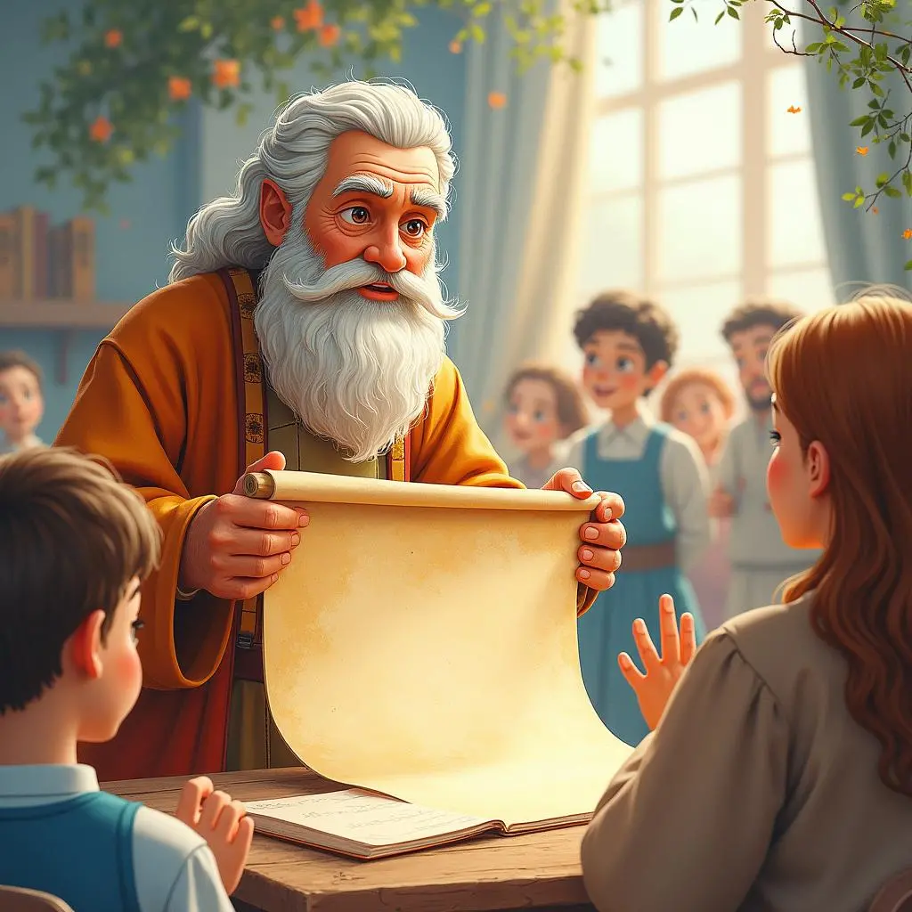 The wise man is recording the villagers' ideas