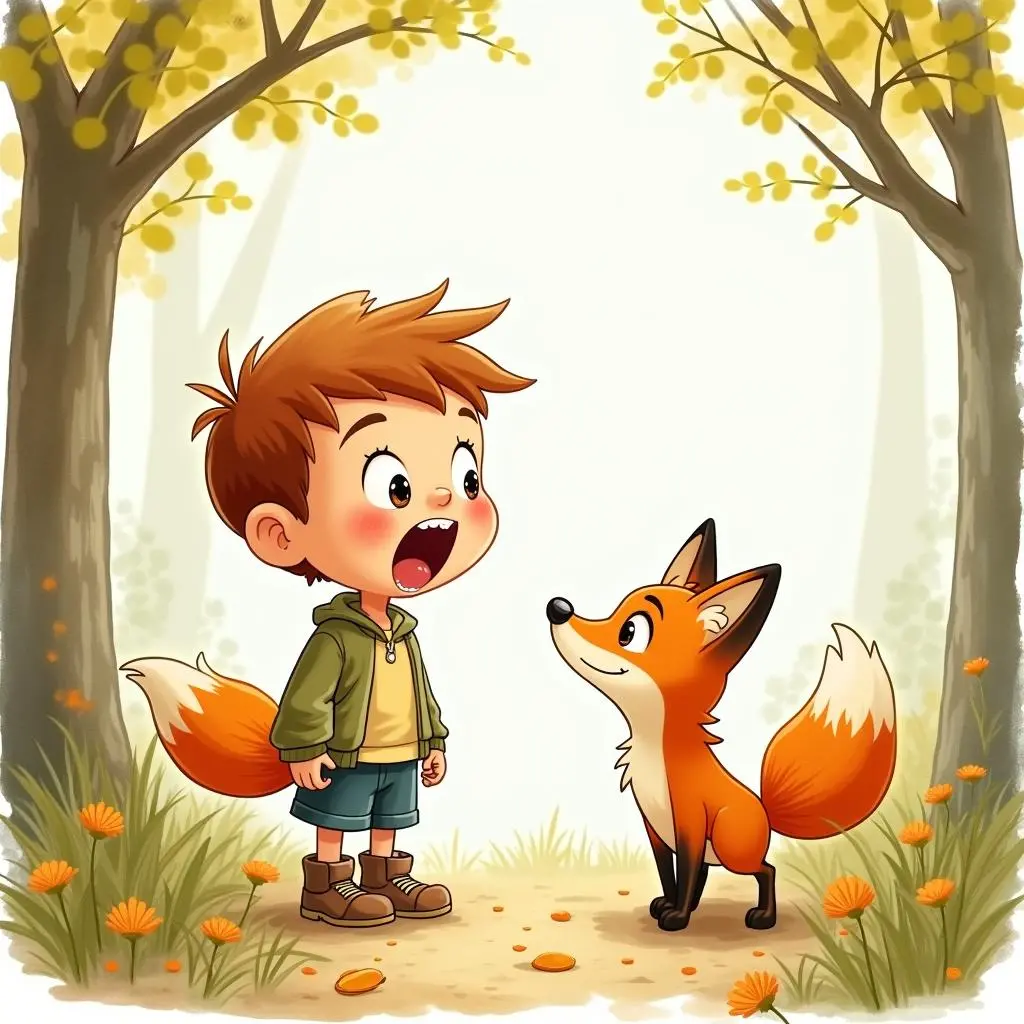 The little boy meets a little fox