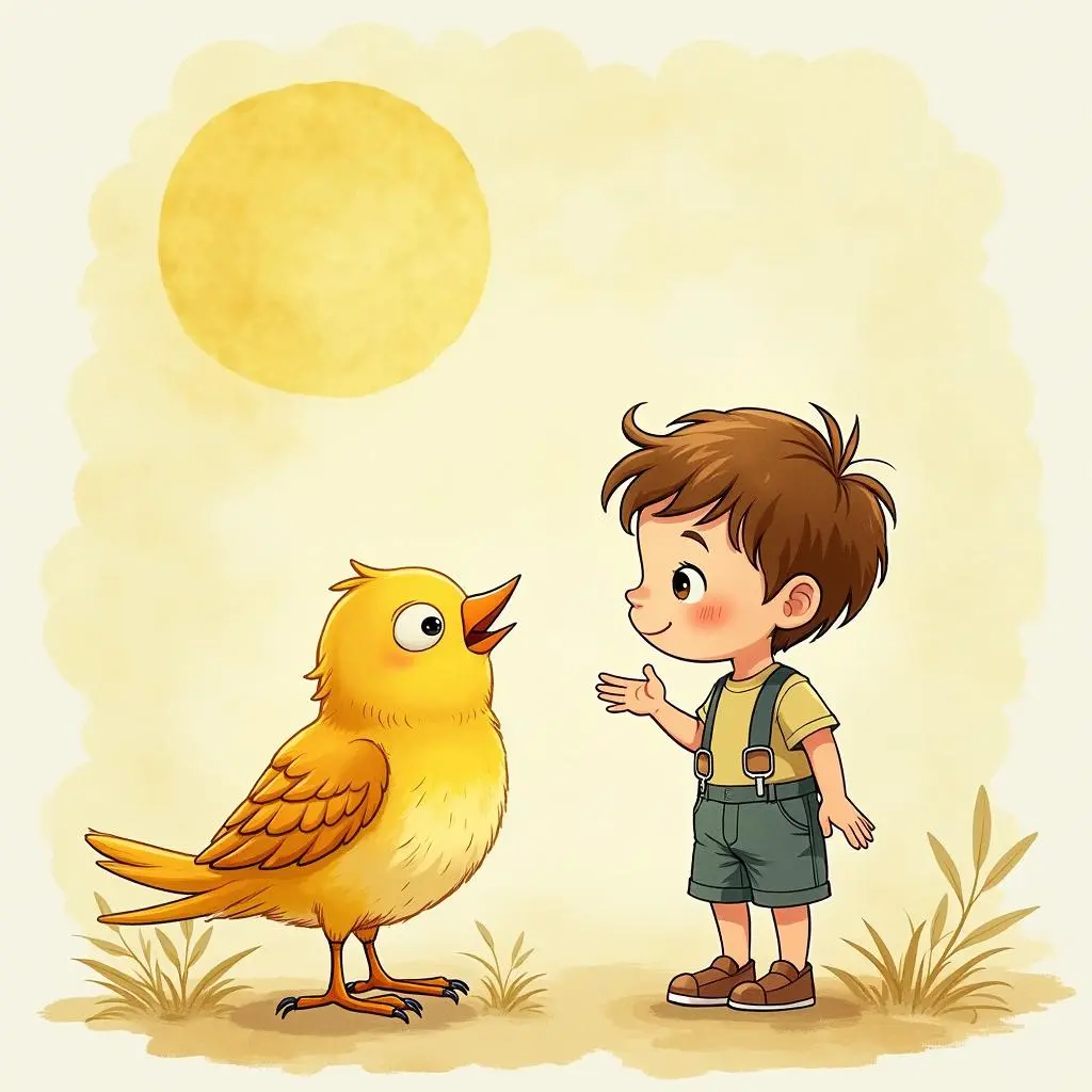 The little boy has a conversation with the golden bird