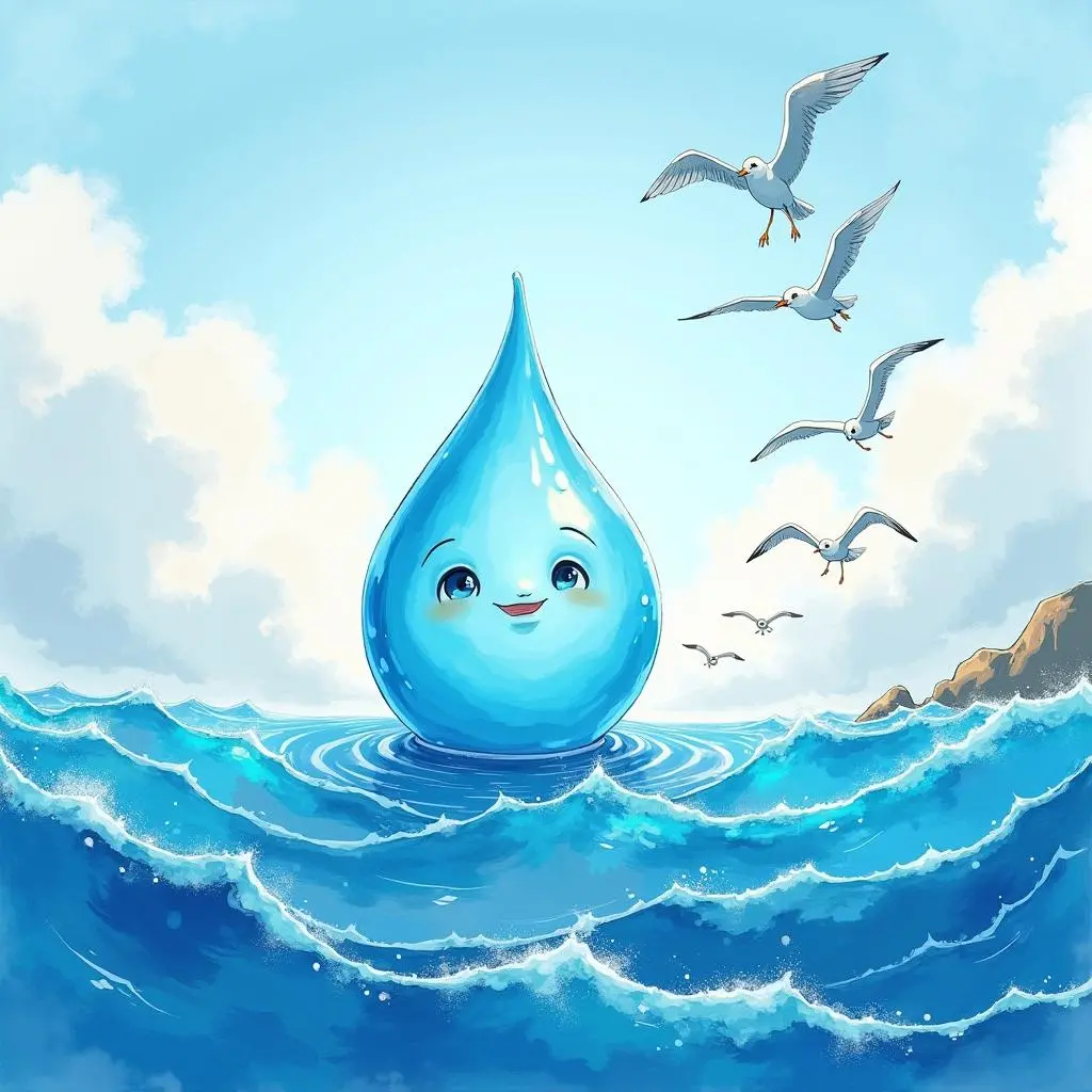 The little water droplet flowing into the sea