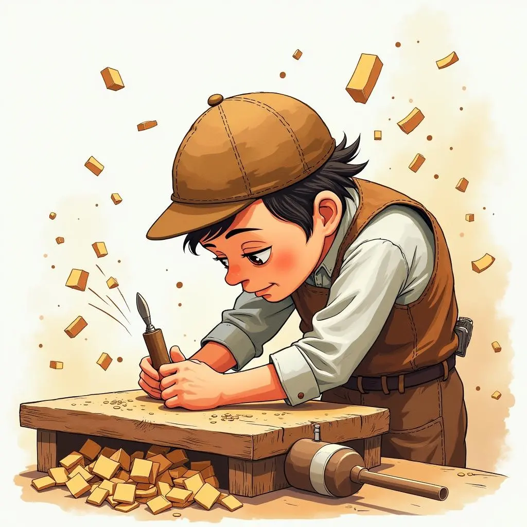 Carl carefully makes toys
