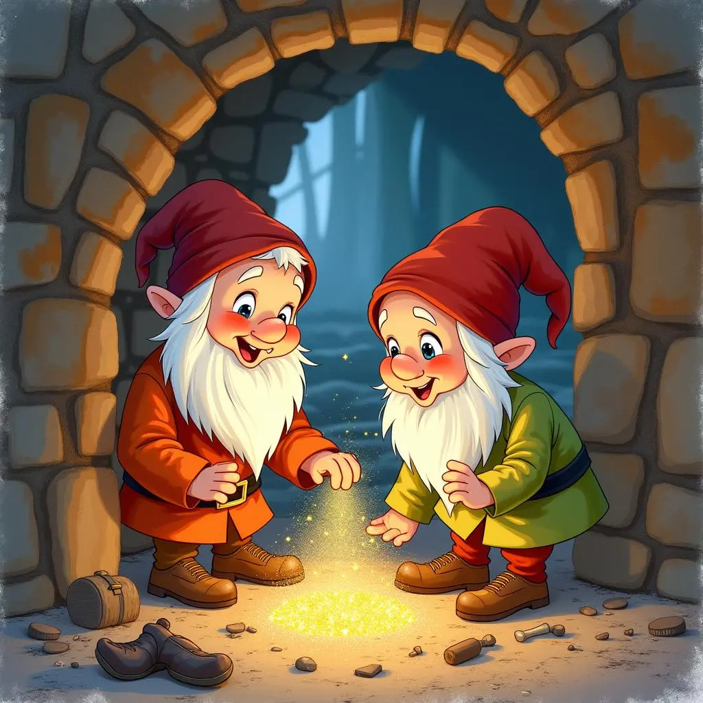 The dwarfs appear inside the house