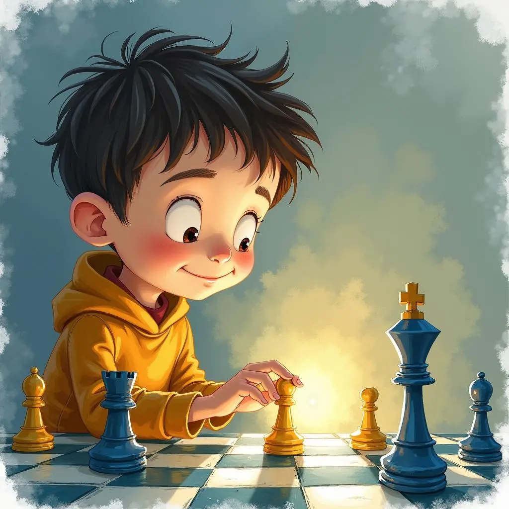 Raju picks up a chess piece