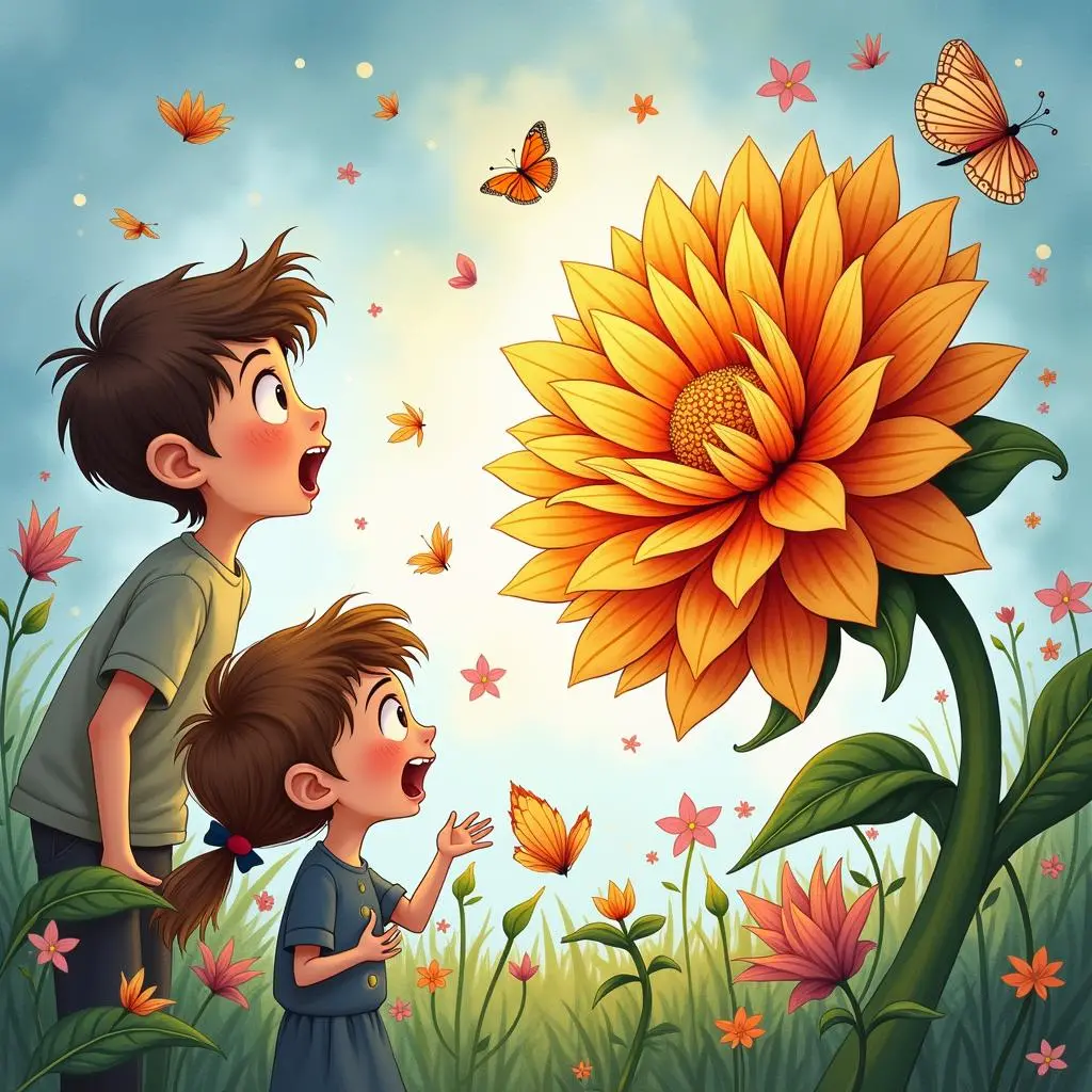 The datura flower has a conversation with the children