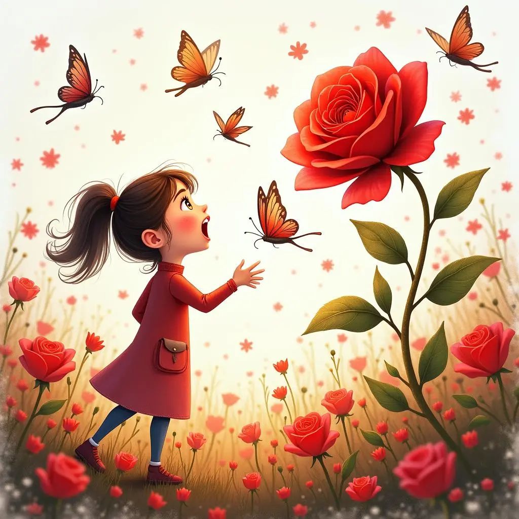 The student discovers the red rose