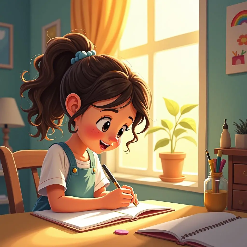 Xiaohua writing a letter in the new city