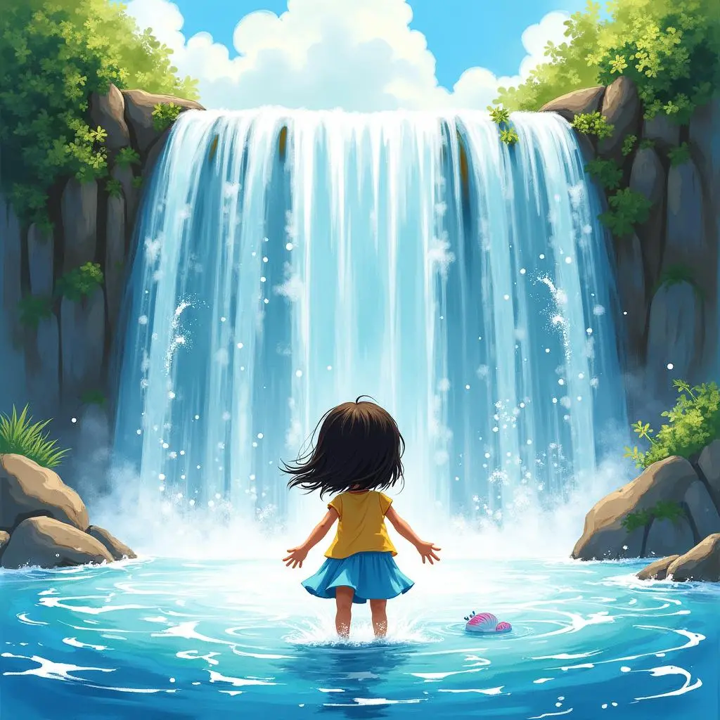 小悦来到小瀑布