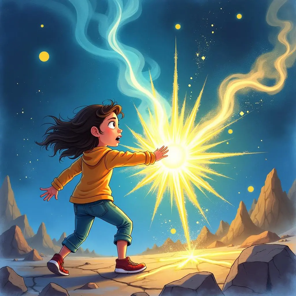 Xiaoli uses the magic crystal to fight against the wizard