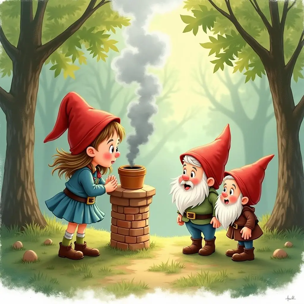 The girl meets the little dwarfs