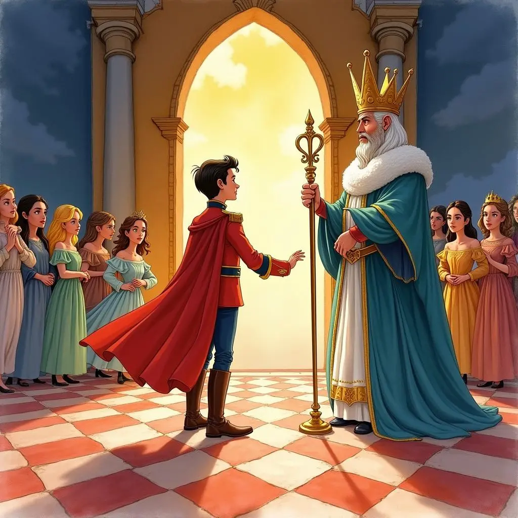 A soldier standing in front of the king