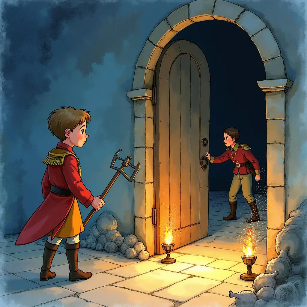 The soldier follows the princesses