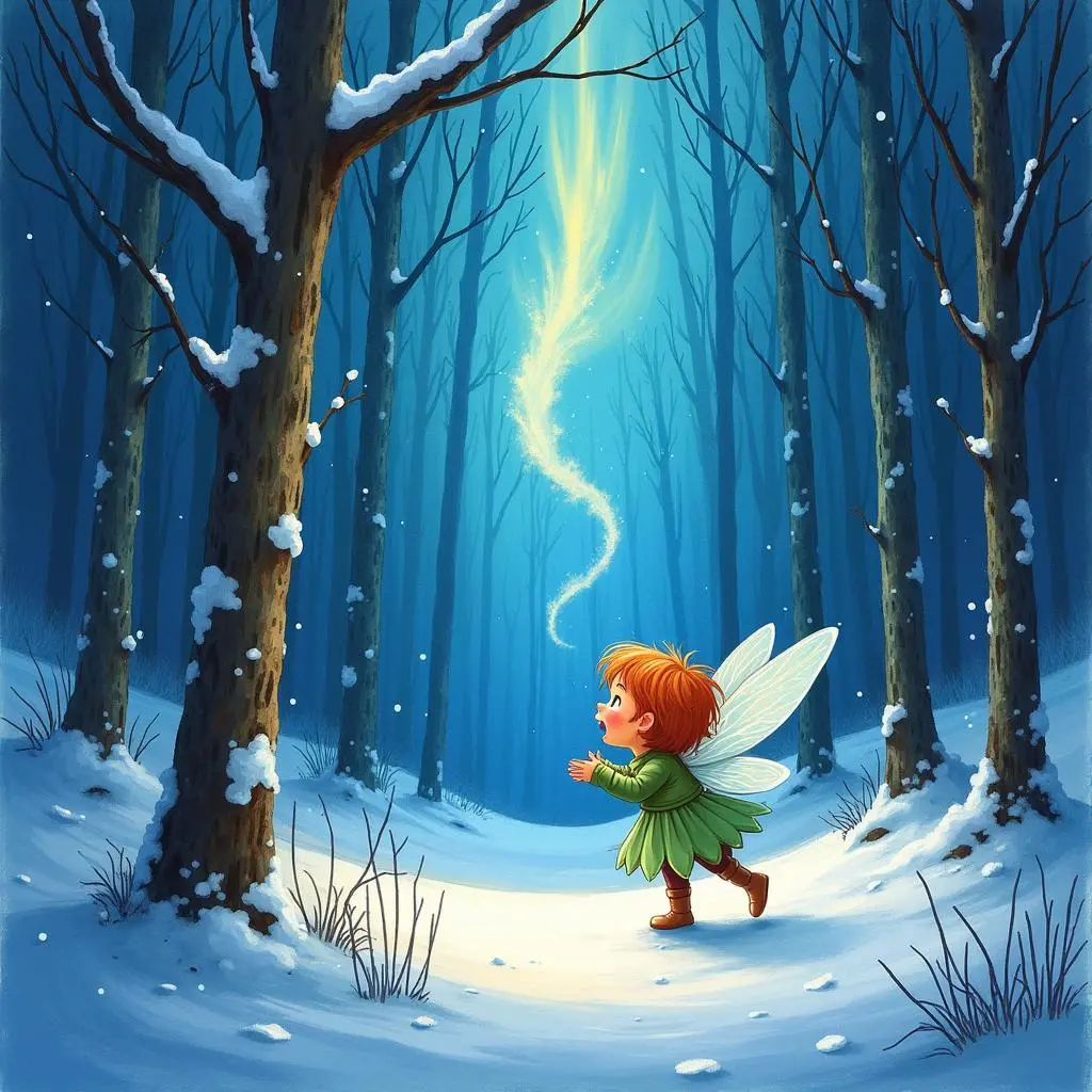 The winter fairy shows the aurora in the forest