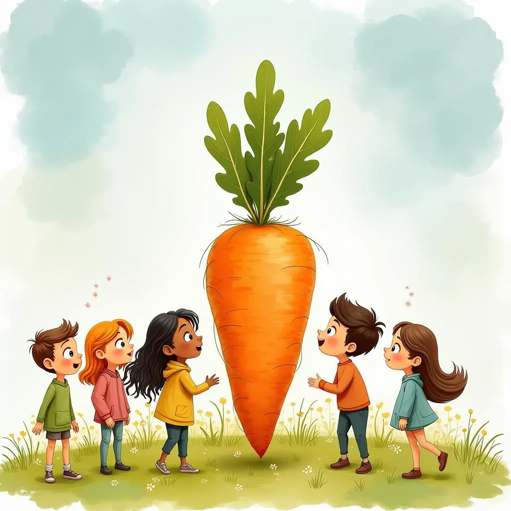 Children gathered around the carrot