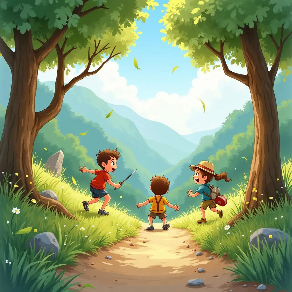 Children walking up the mountain path