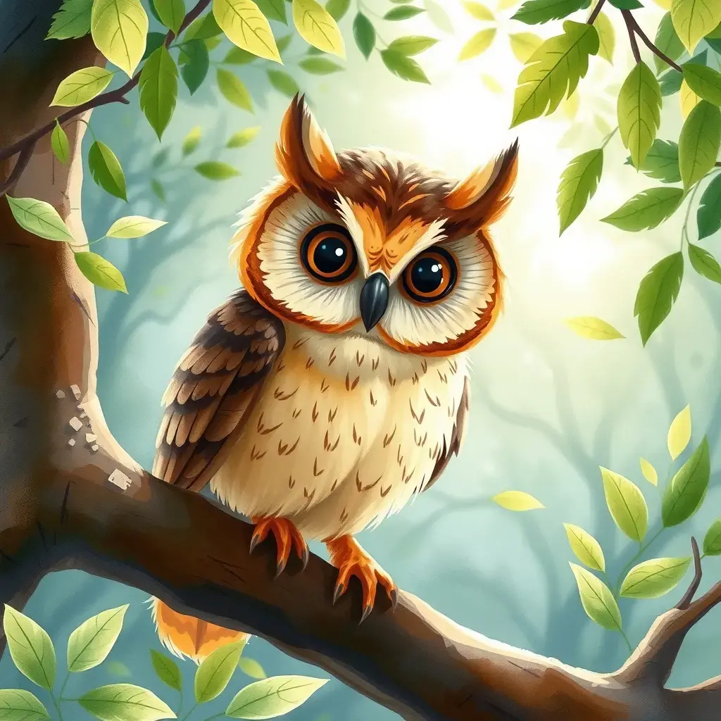 The owl stands on the branch thinking