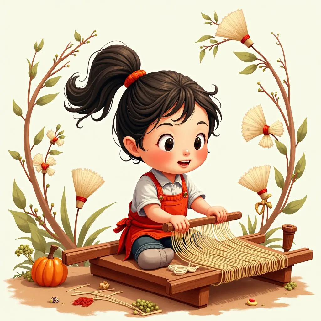 Maya Works Hard at Weaving